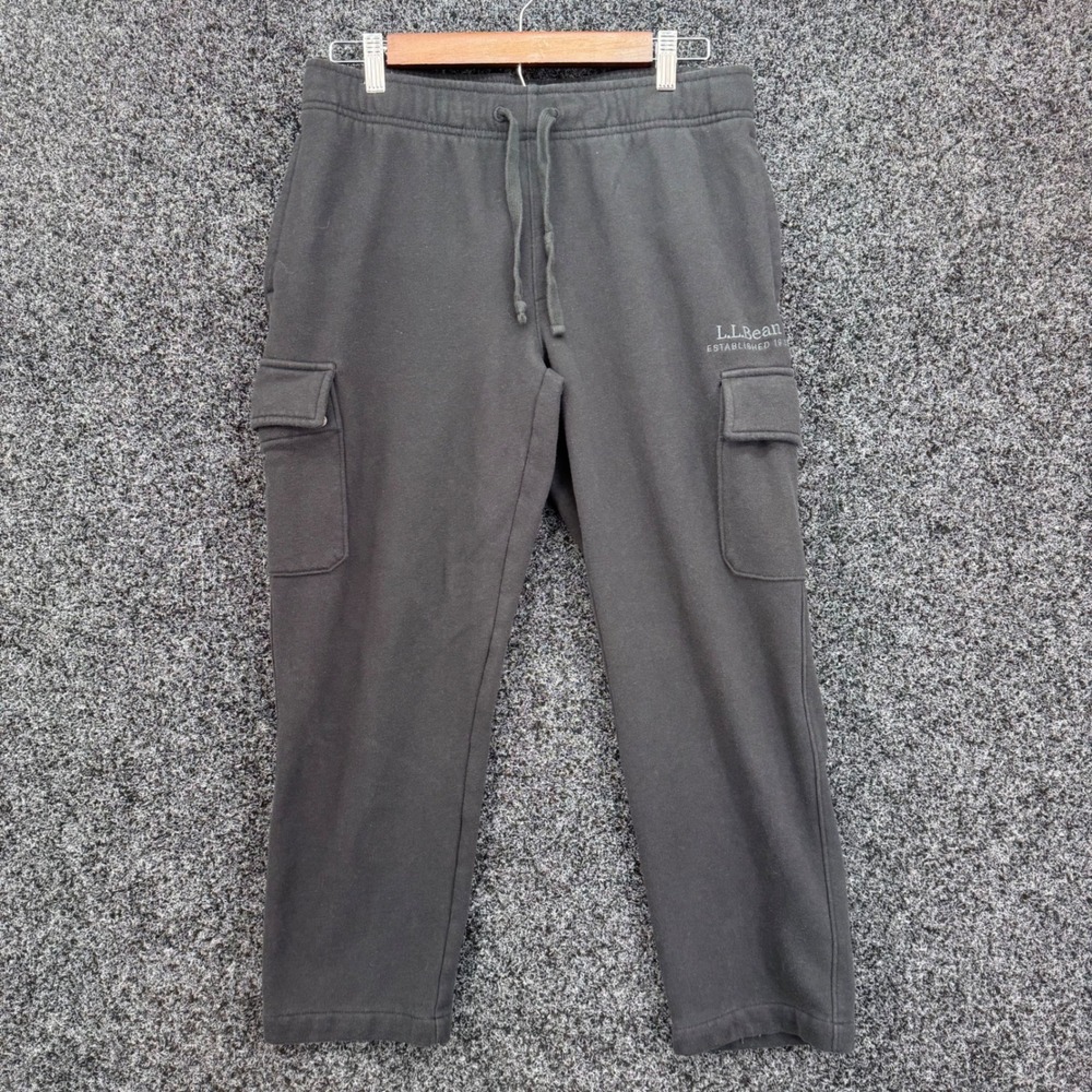 LL Bean Mens Cargo Sweatpants Black Fleece Joggers 516972 Size Medium 28 Inseam